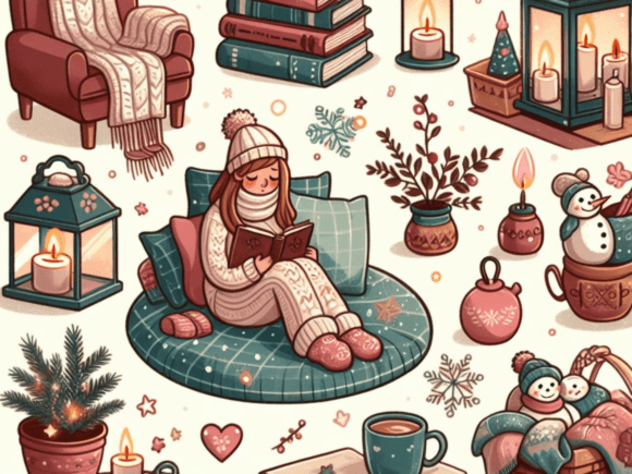 Download Reading Books in Cozy Winter Clipart - Cozy winter clipart Collection