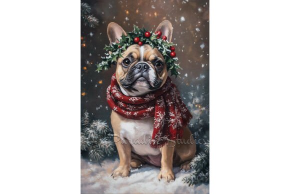Download Christmas French Bulldog Cozy Winter Art - Dog Collection