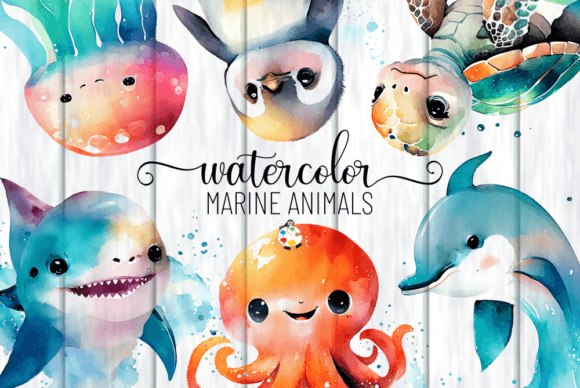 Download Watercolor Marine Animal Illustrations - Marine Collection