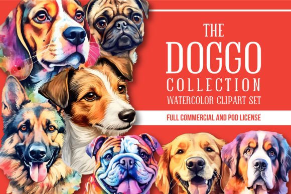 Download Watercolor Dog Portraits Clipart Set - Dog Collection