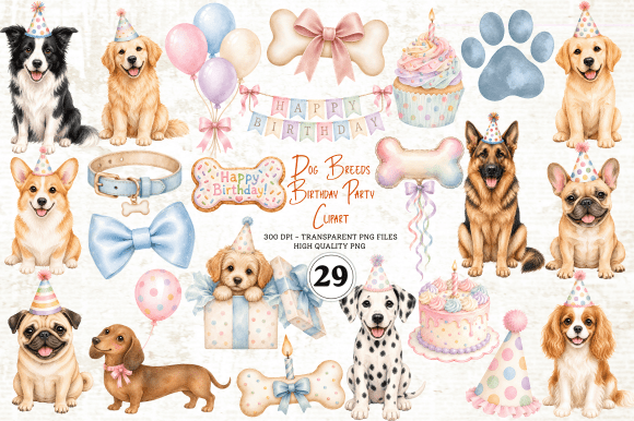 Download Dog Breeds Birthday Party Clipart - Dog Collection