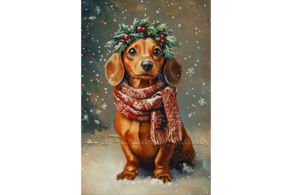 Download Christmas Dachshund Dog Cozy Winter Art - Dog Collection