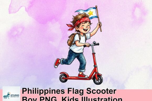 Download Philippines Flag Scooter Boy PNG, Kids Illustration - Kids illustration Collection